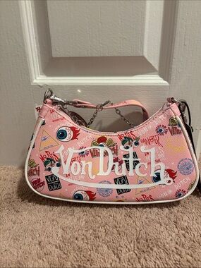 Von Dutch Pink Printed Logo Shoulder Bag